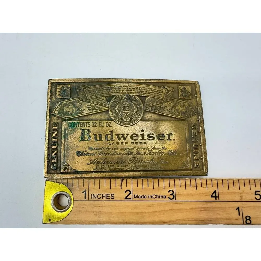 Vintage Budweiser Lager Beer Brass Tone Belt Buckle Anheuser Busch A-168